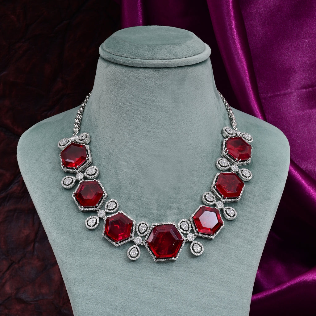 CZ Ruby Necklace Set