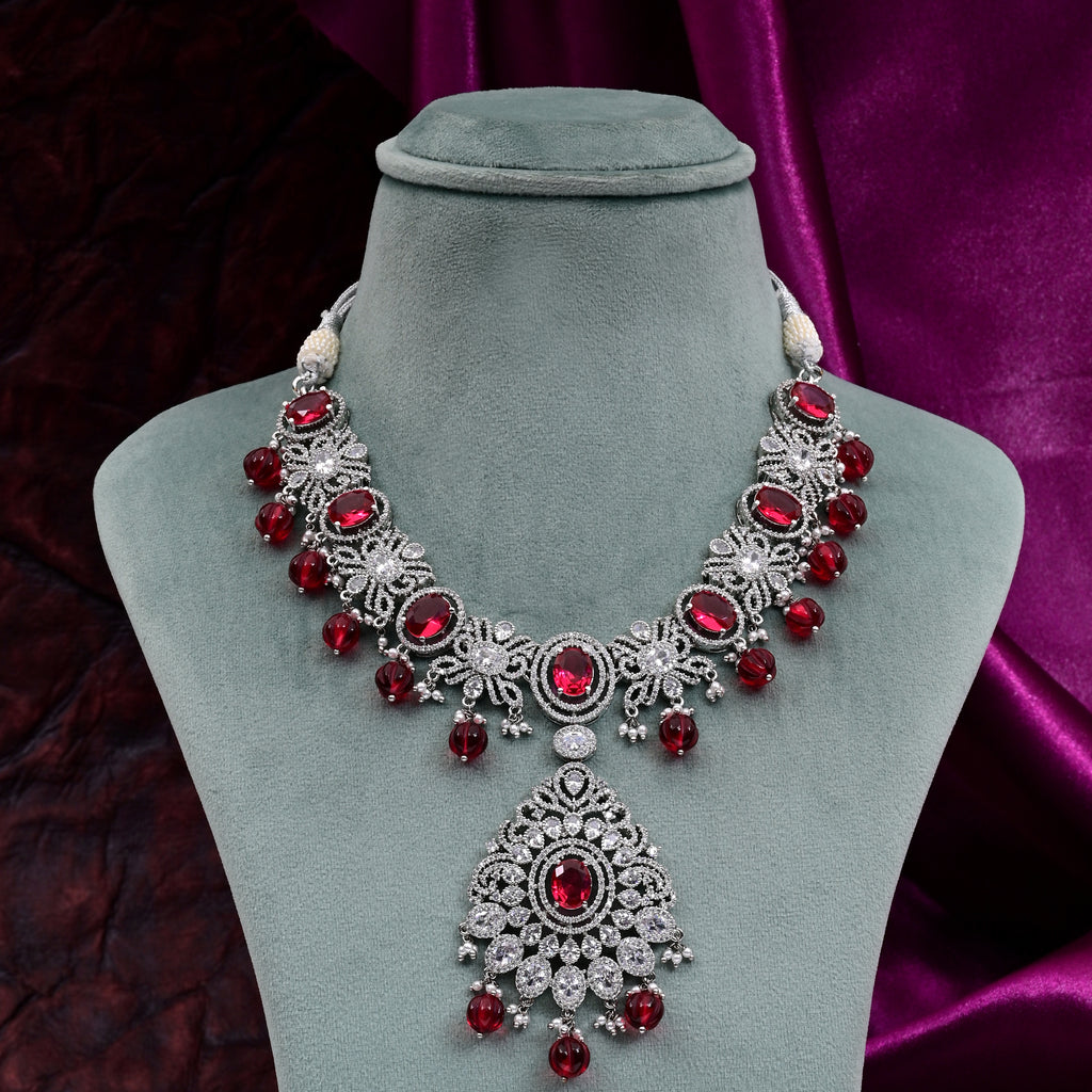 CZ Ruby Necklace Set