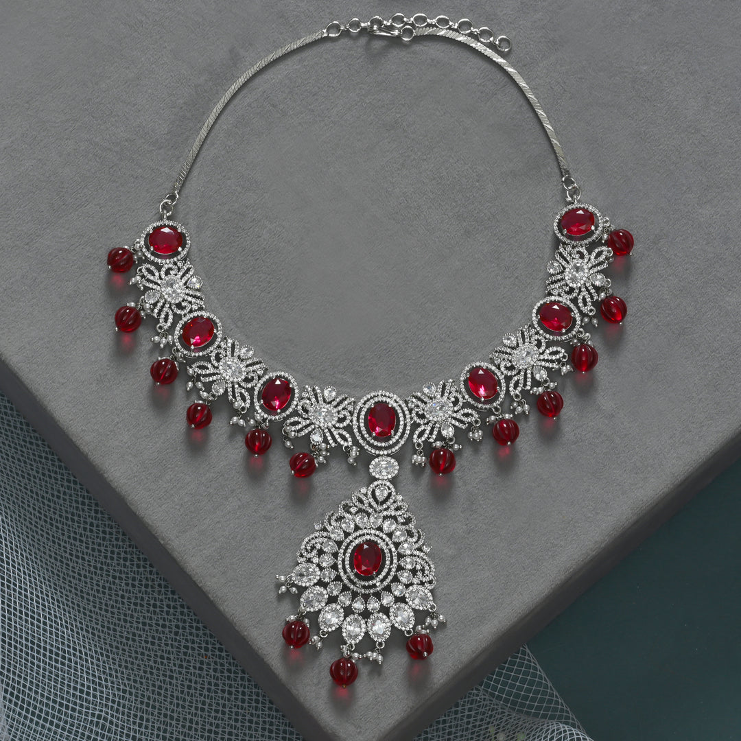 CZ Ruby Necklace Set