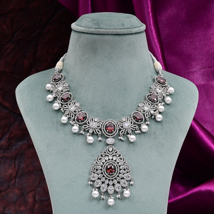 CZ Garnet Necklace Set