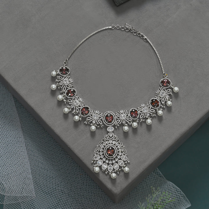 CZ Garnet Necklace Set