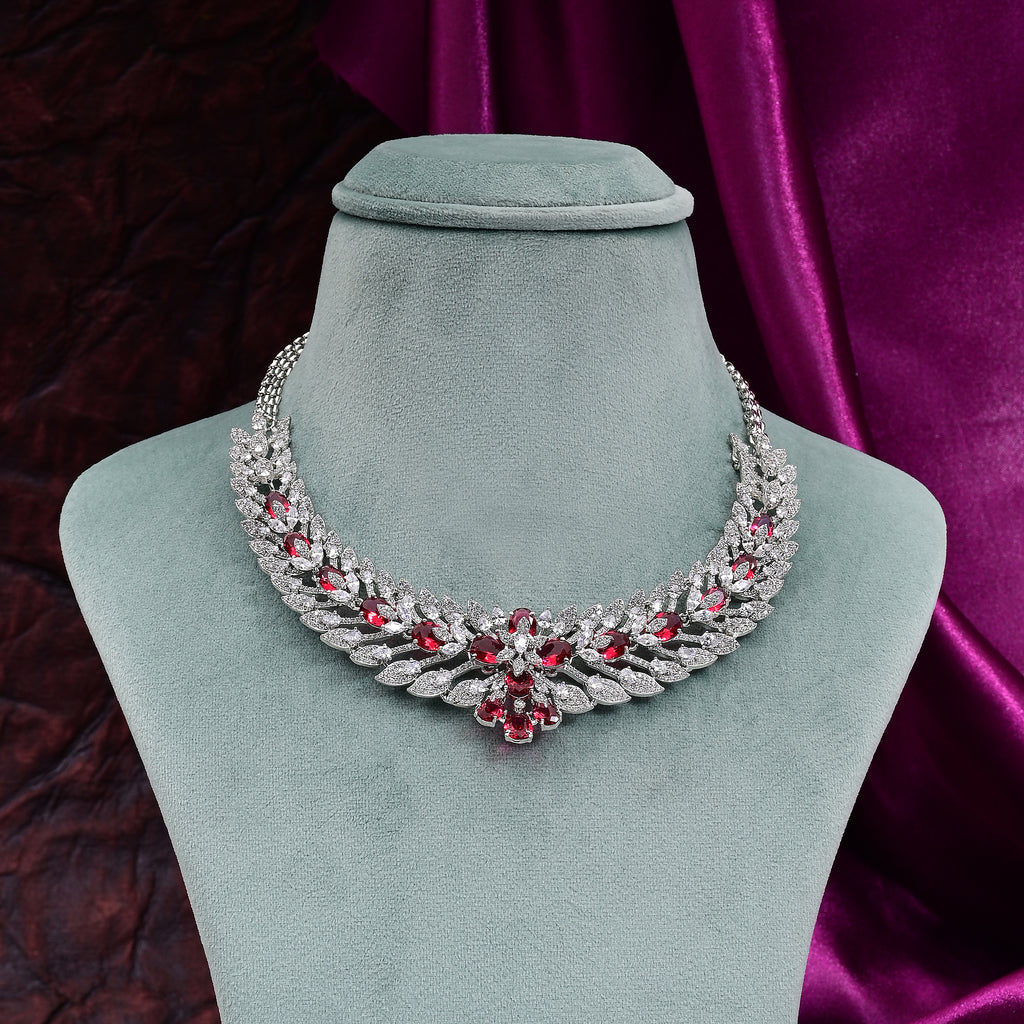 CZ Ruby Necklace Set