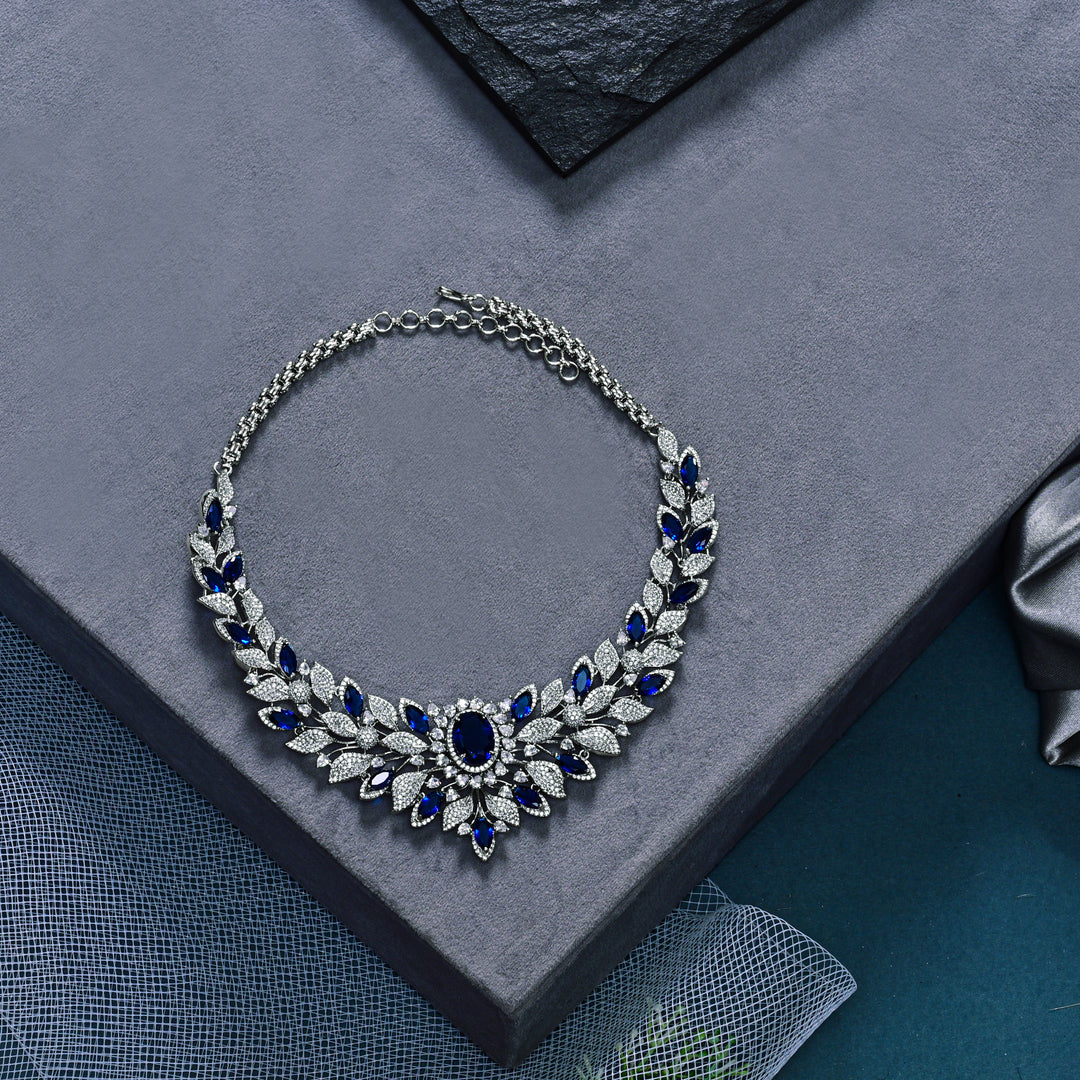 CZ Blue Sapphire Necklace Set