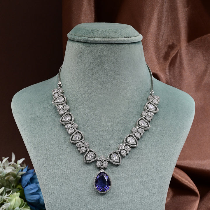 CZ Blue Sapphire Necklace Set