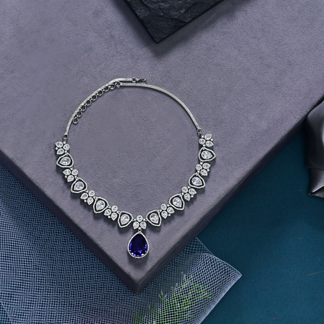 CZ Blue Sapphire Necklace Set