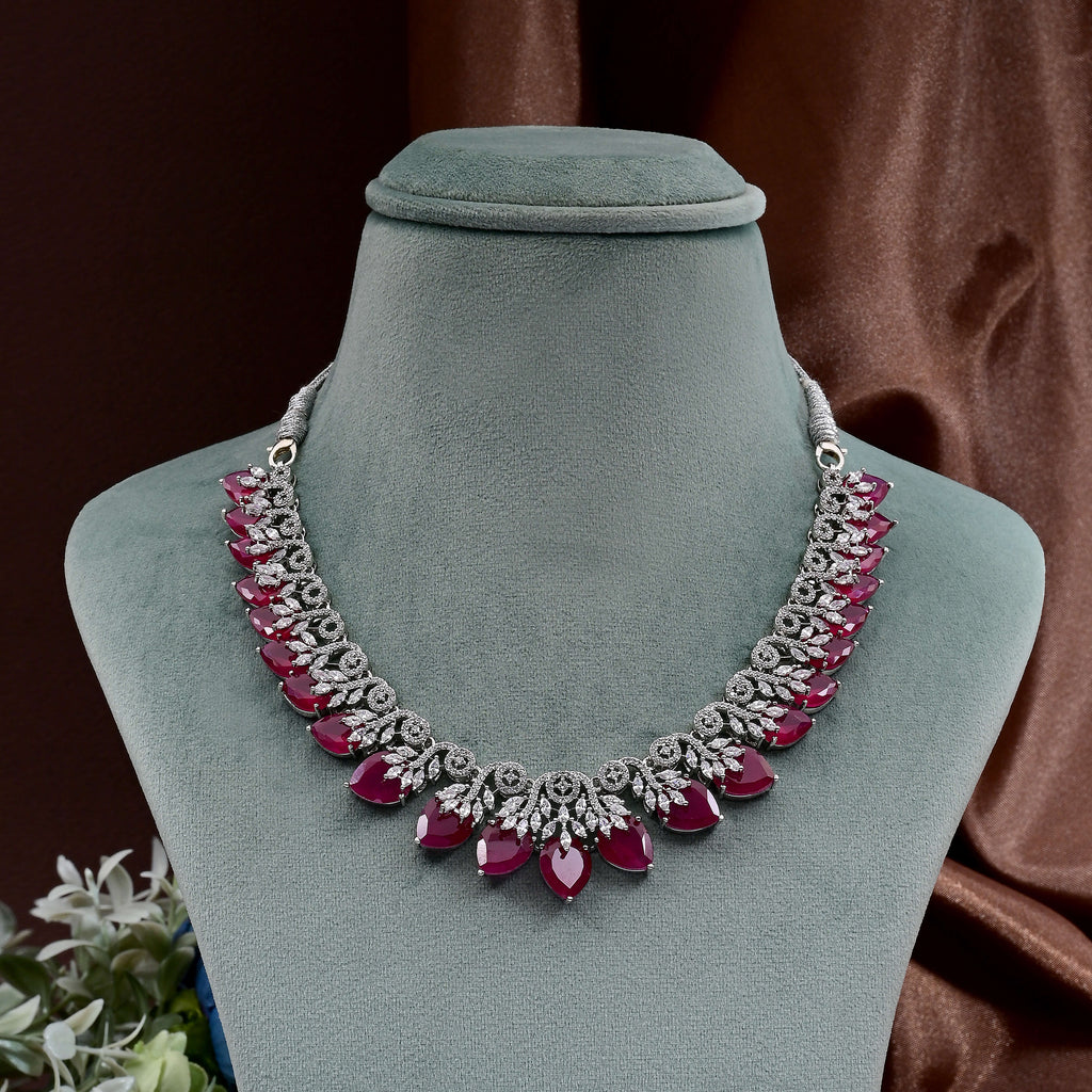 CZ Ruby Necklace Set