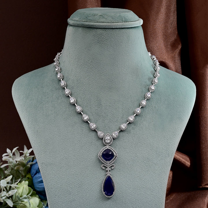 CZ Blue Sapphire Necklace Set