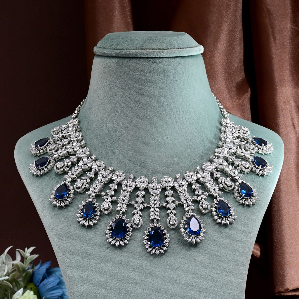 CZ Blue Sapphire Necklace Set