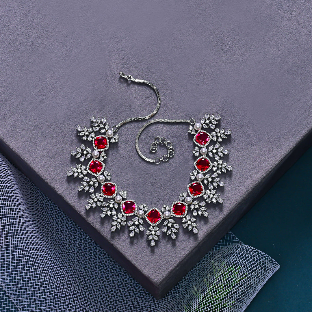 CZ Ruby Necklace Set