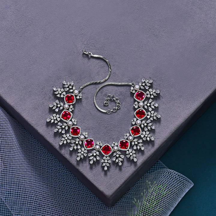 CZ Ruby Necklace Set