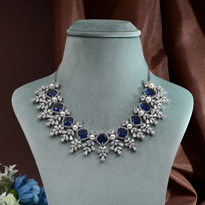 CZ Blue Sapphire Necklace Set