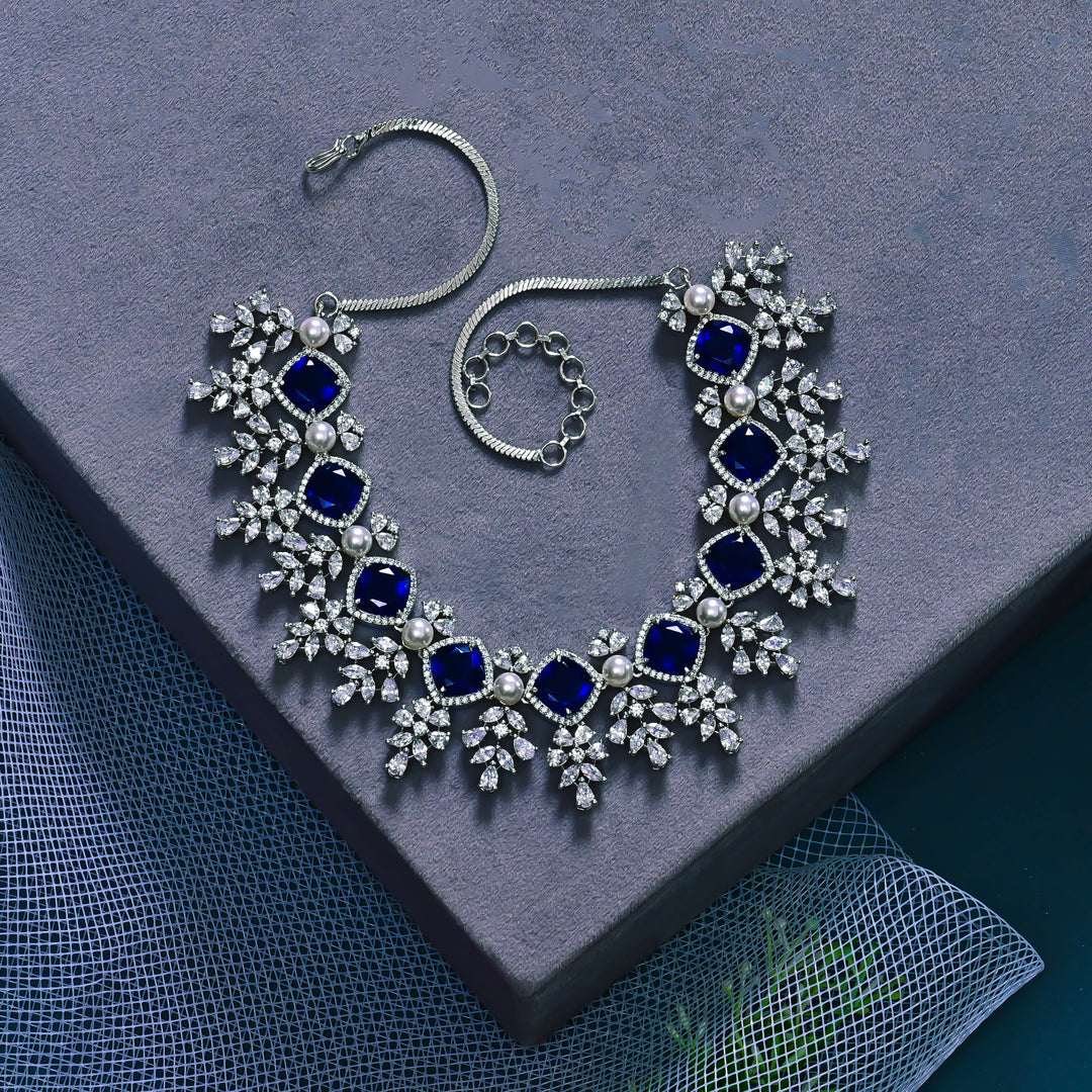 CZ Blue Sapphire Necklace Set