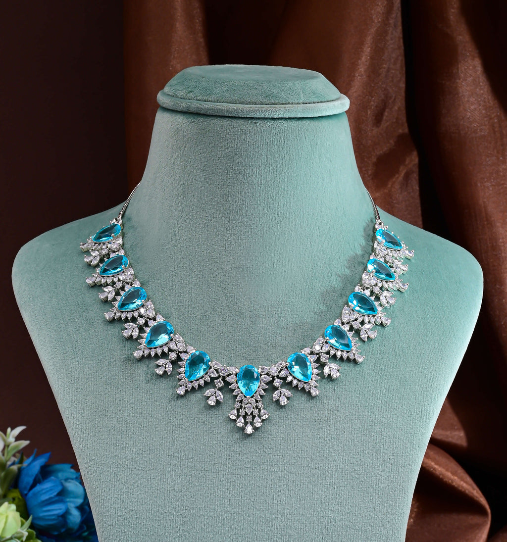 CZ Aquamarine Necklace Set