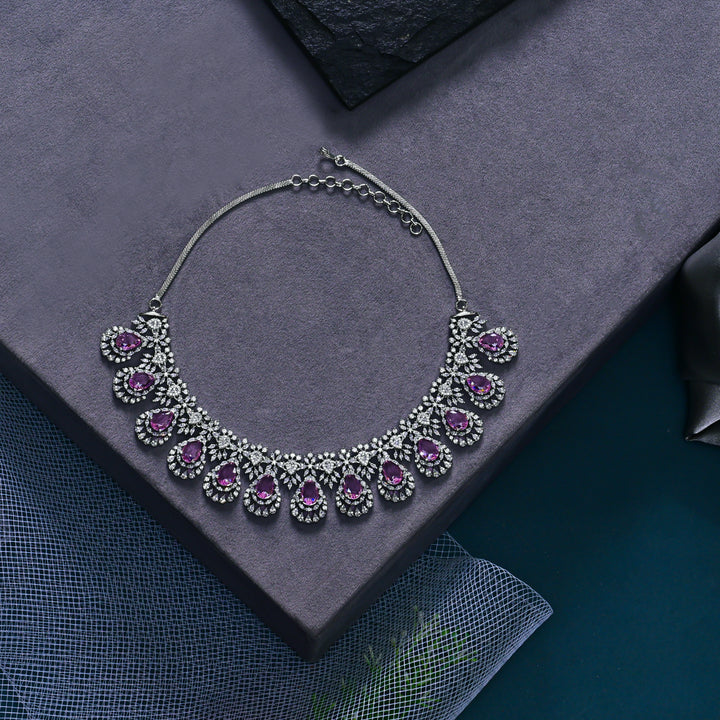 CZ Pink Sapphire Necklace Set