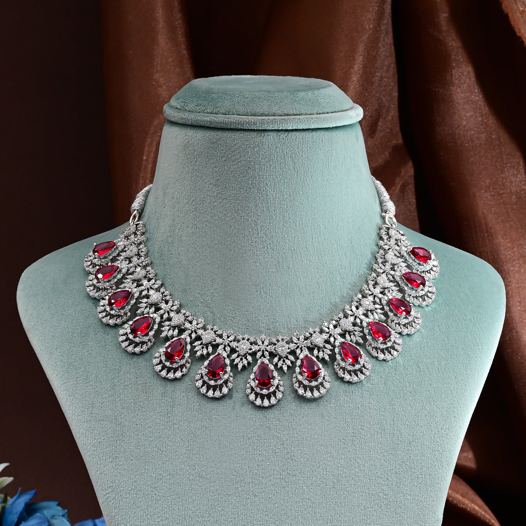 CZ Ruby Necklace Set