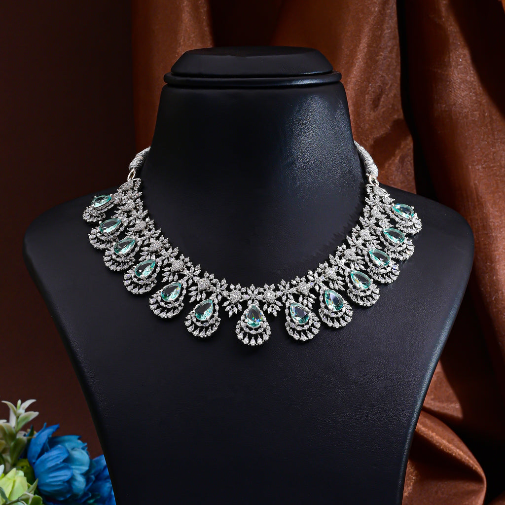 CZ Aquamarine Necklace Set