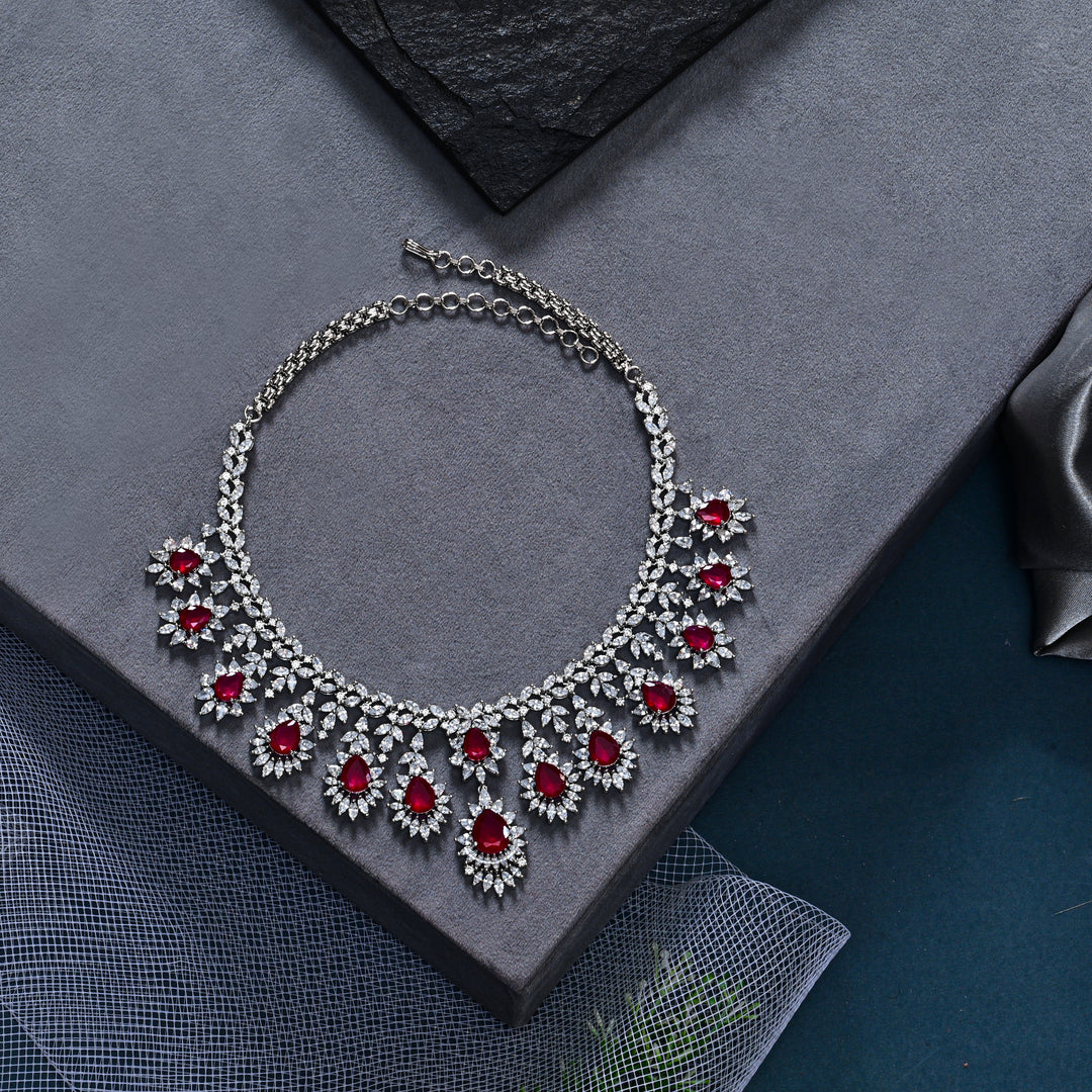 CZ Ruby Necklace Set