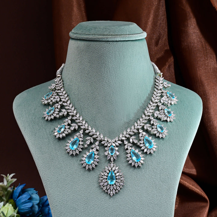 CZ Aquamarine Necklace Set