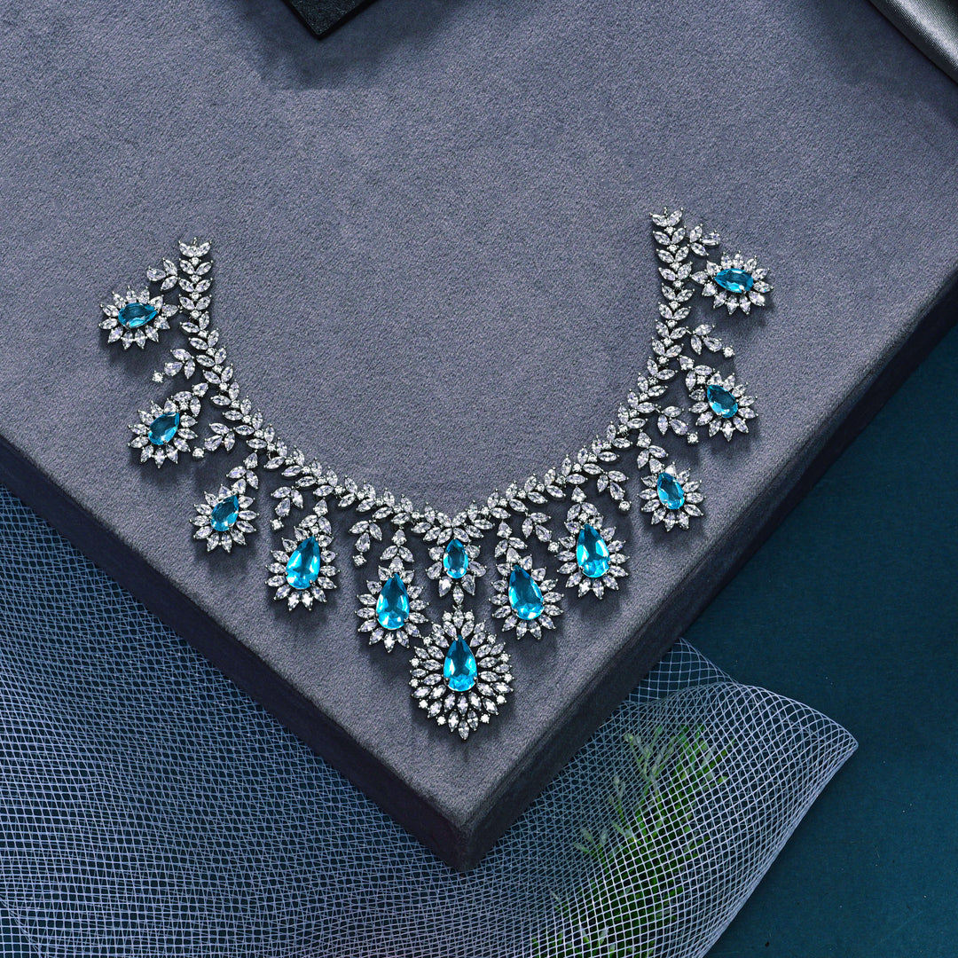 CZ Aquamarine Necklace Set