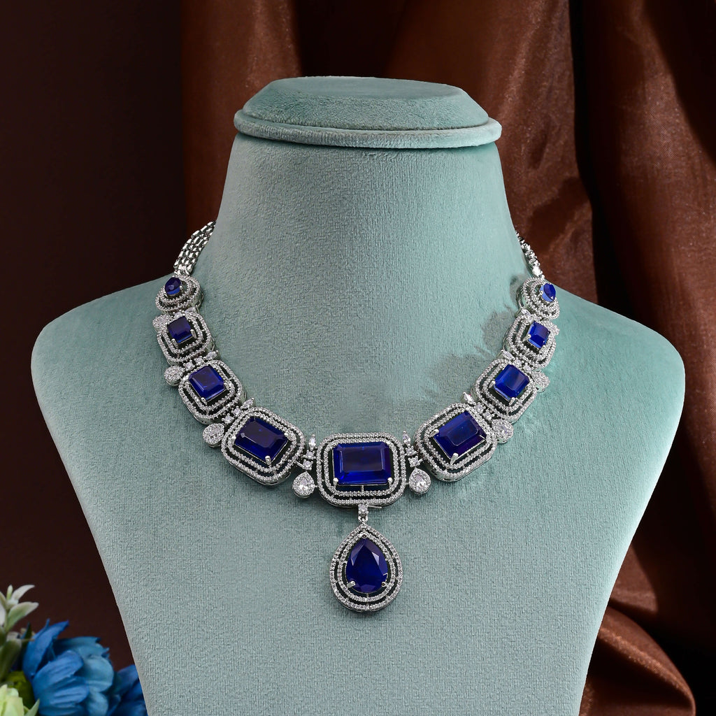 CZ Blue Sapphire Necklace Set