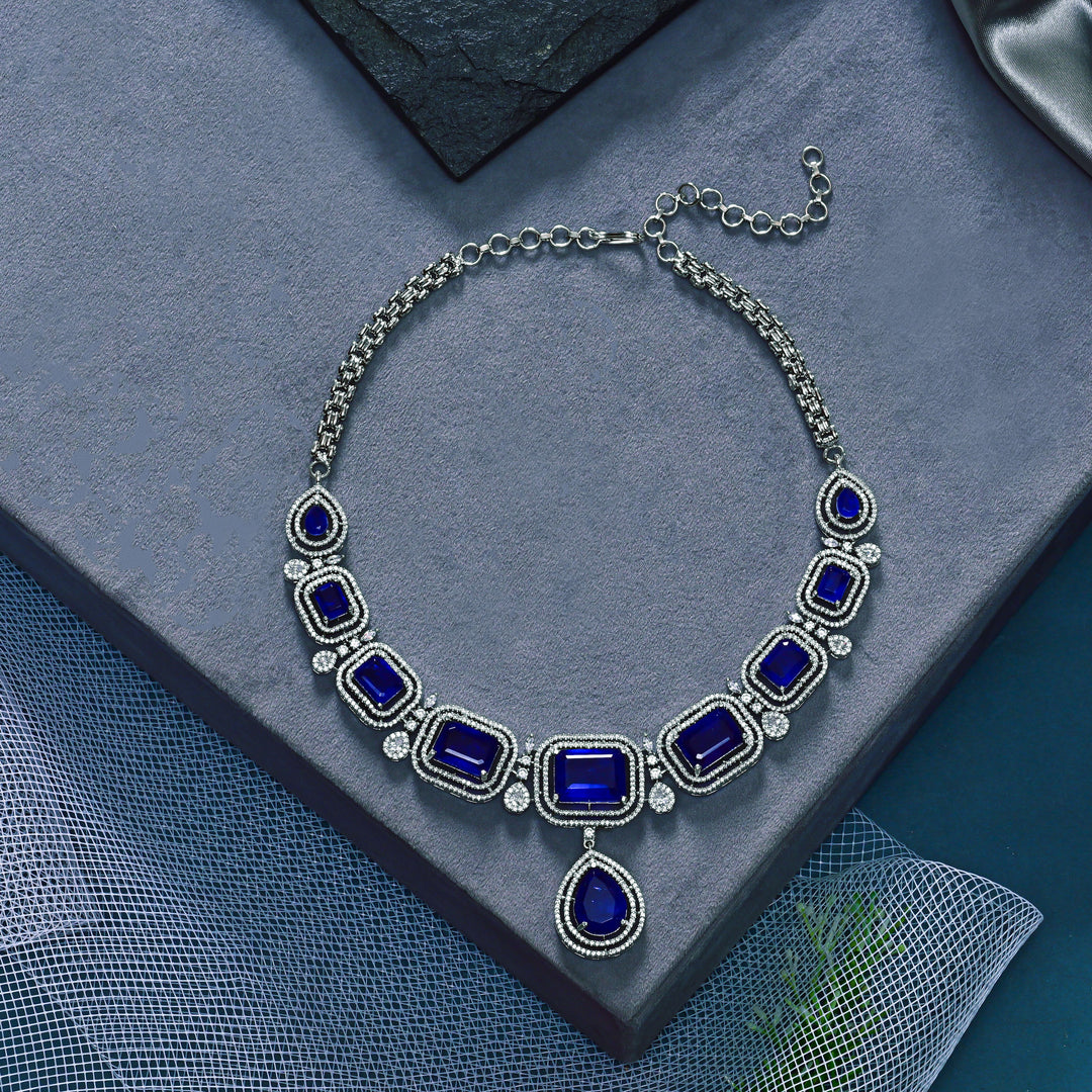 CZ Blue Sapphire Necklace Set