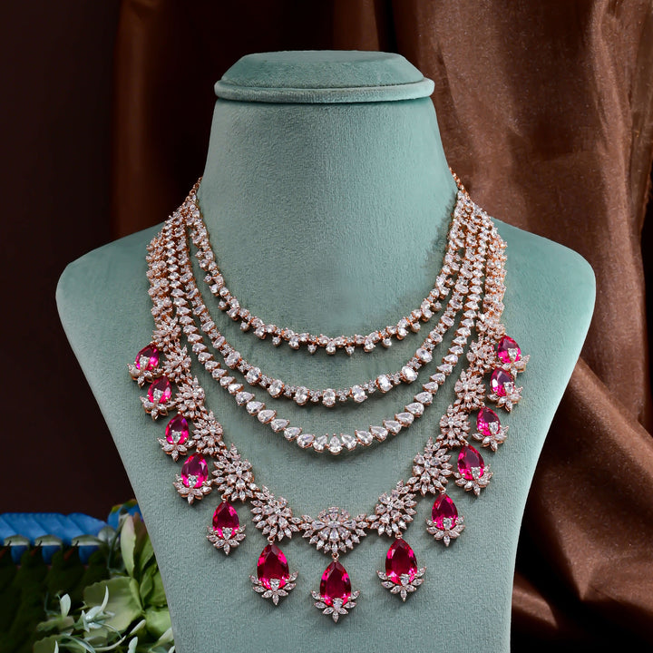 CZ Ruby Exclusive Necklace Set