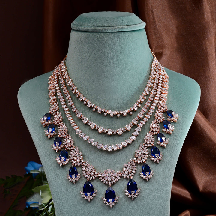 CZ Blue Sapphire Necklace Set