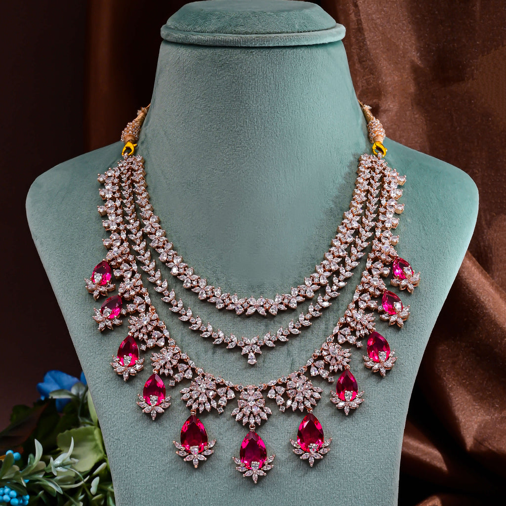 CZ Ruby Necklace Set