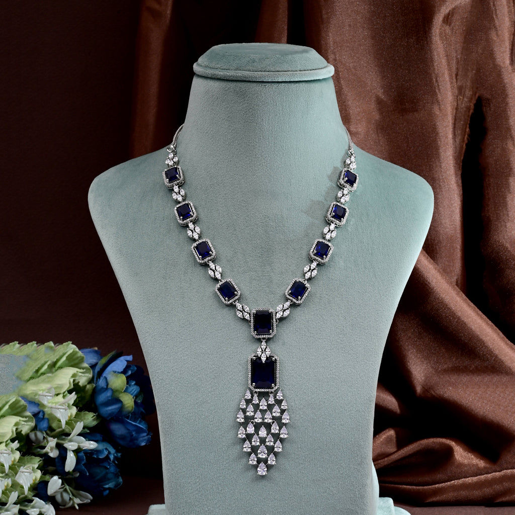 CZ Blue Sapphire Necklace Set