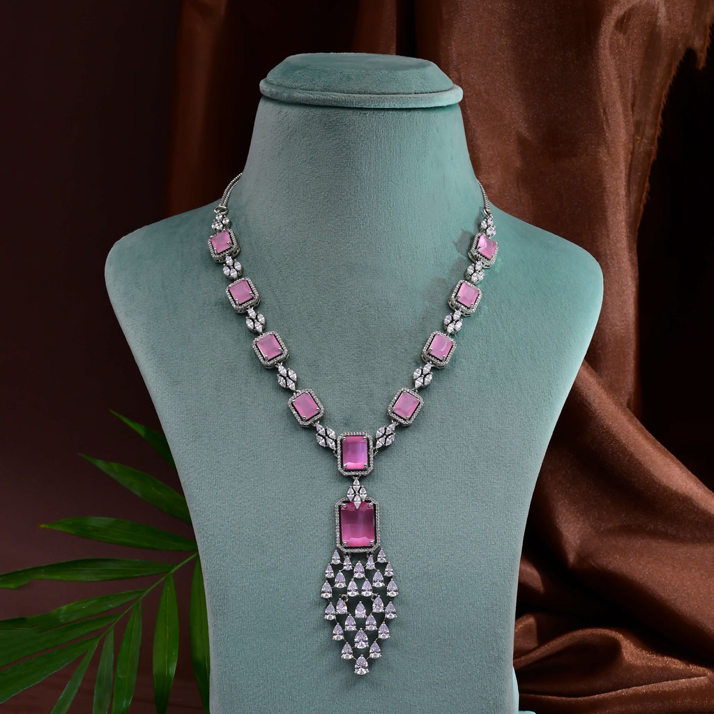 CZ Pink Sapphire Necklace Set