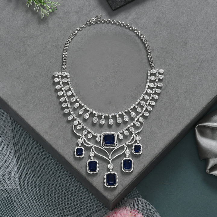 CZ Blue Sapphire Necklace Set