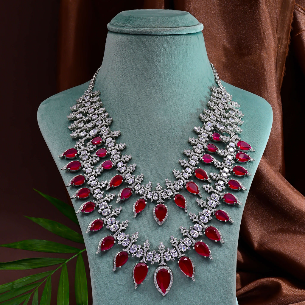 CZ Ruby Necklace Set