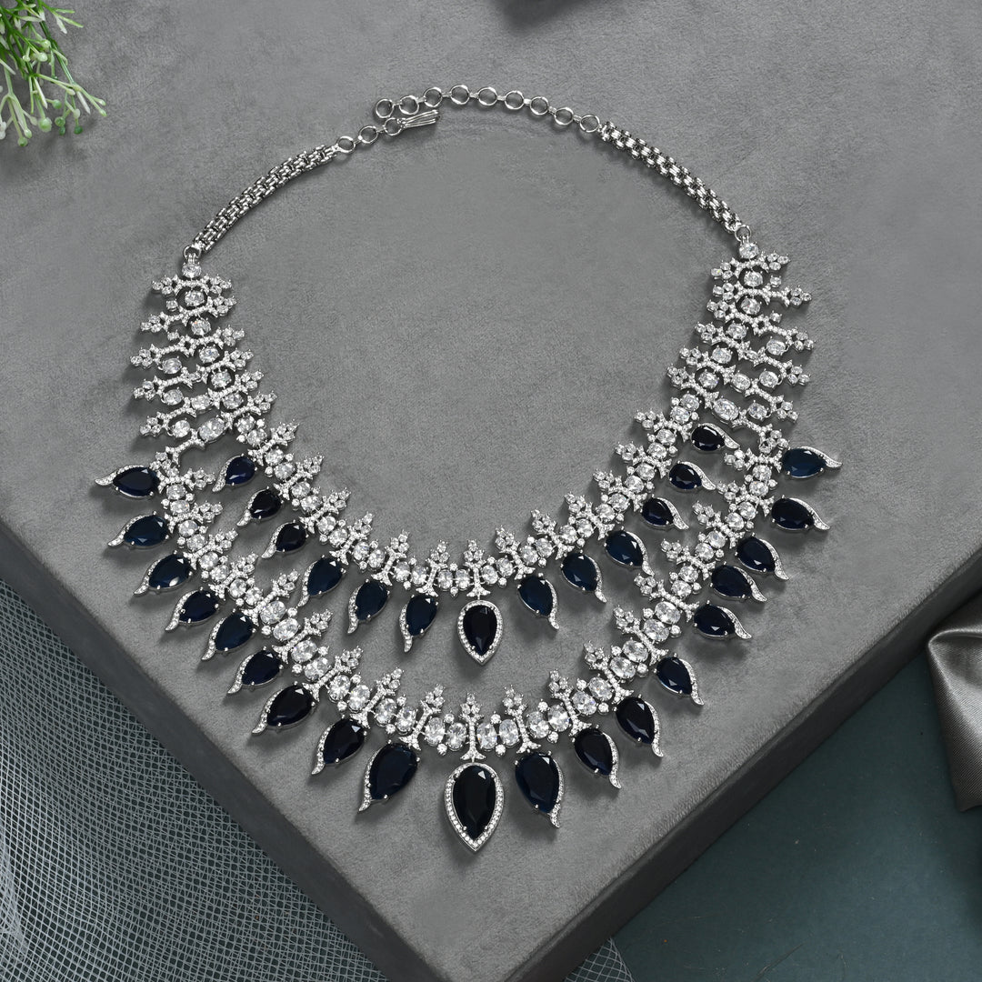 CZ Blue Sapphire Necklace Set