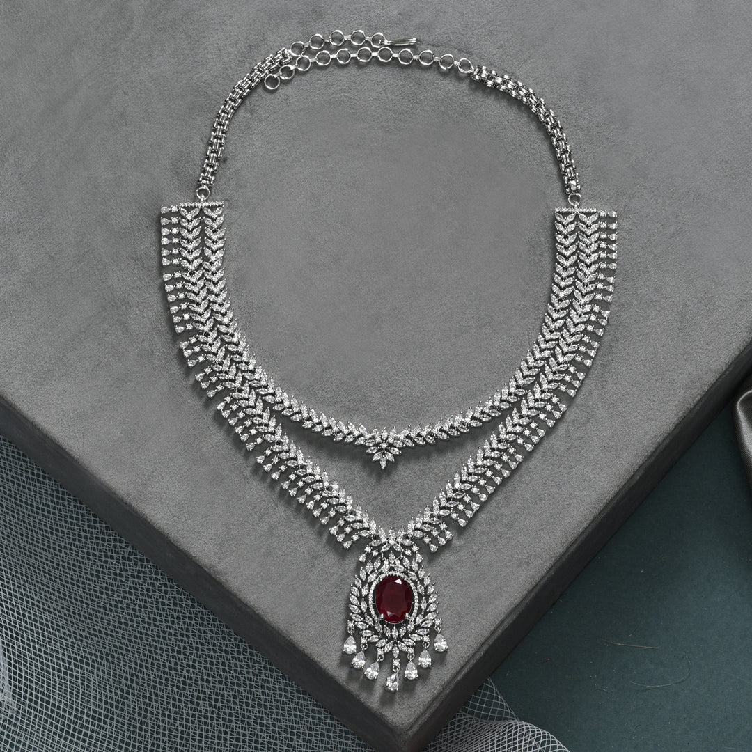 CZ Ruby Necklace Set