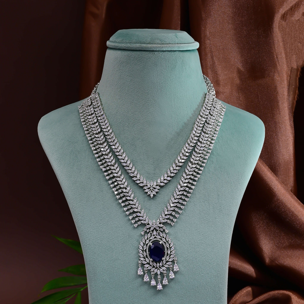 CZ Blue Sapphire Necklace Set