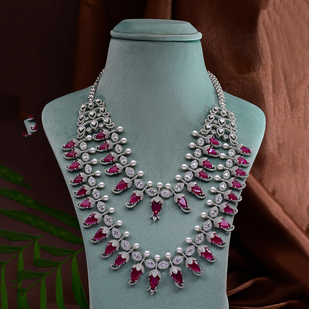 CZ Ruby Necklace Set