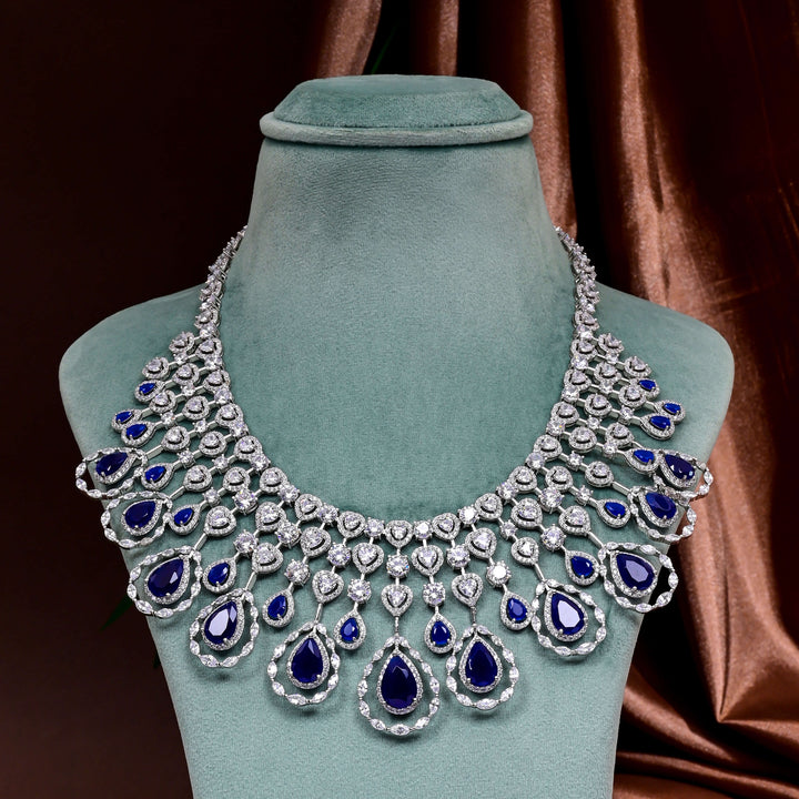 CZ Blue Sapphire Necklace Set