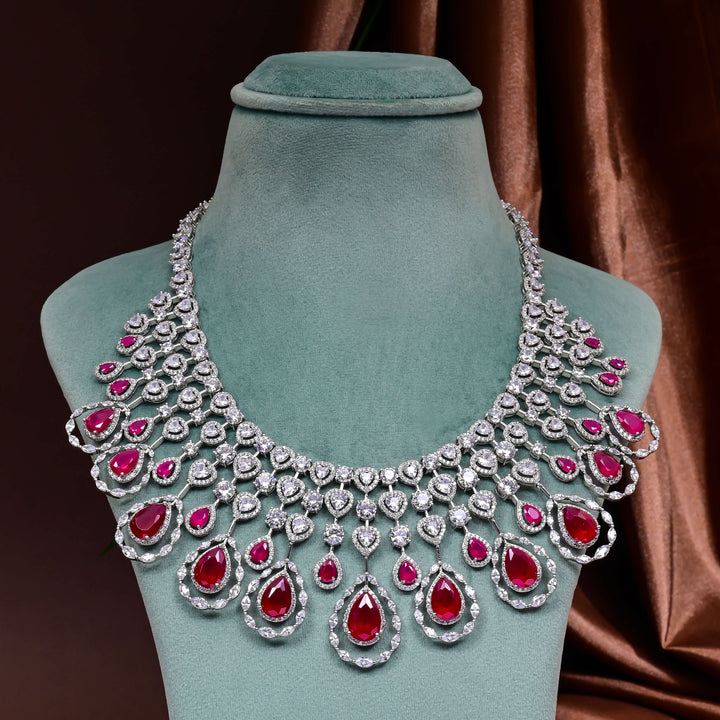 CZ Ruby Necklace Set