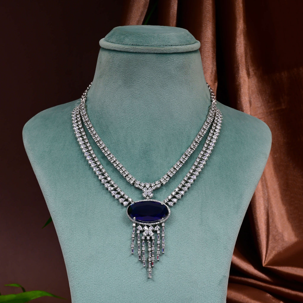 CZ Blue Sapphire Necklace Set