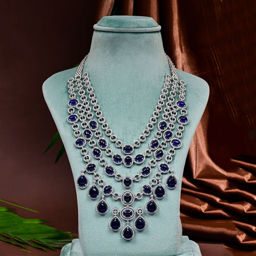 CZ Blue Sapphire Necklace Set