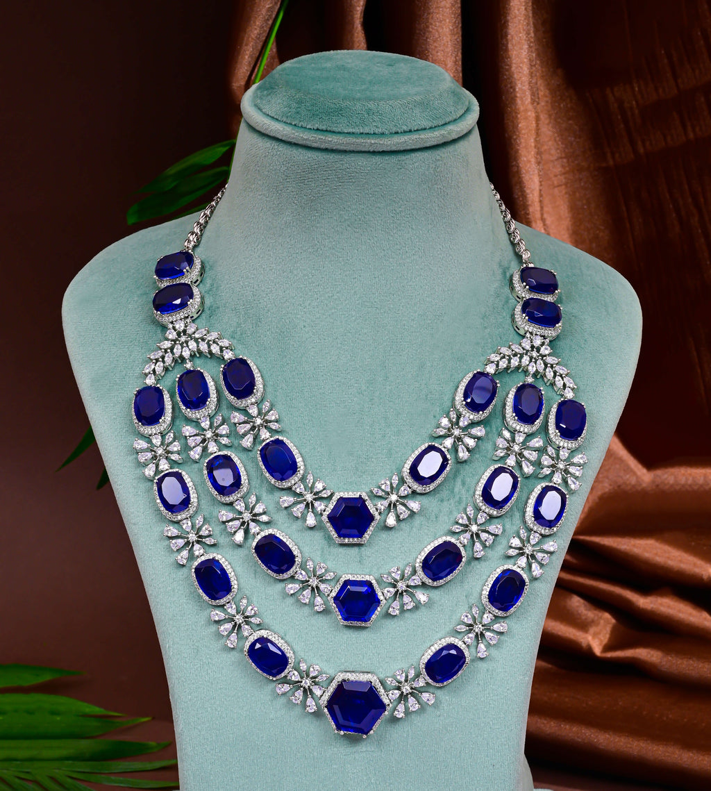 CZ Blue Sapphire Necklace Set