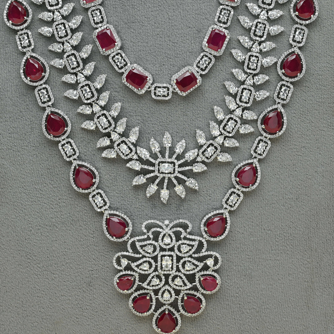 CZ Ruby Necklace Set