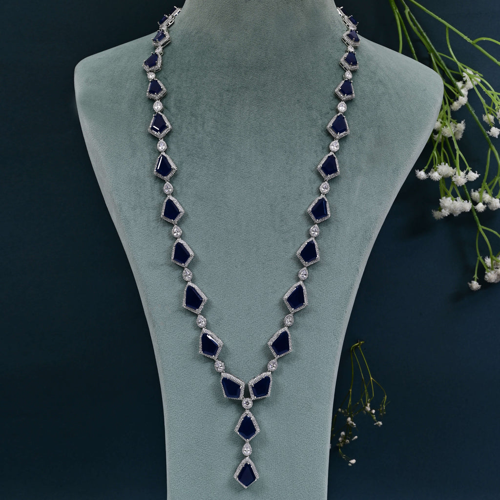 CZ Blue Sapphire Necklace Set