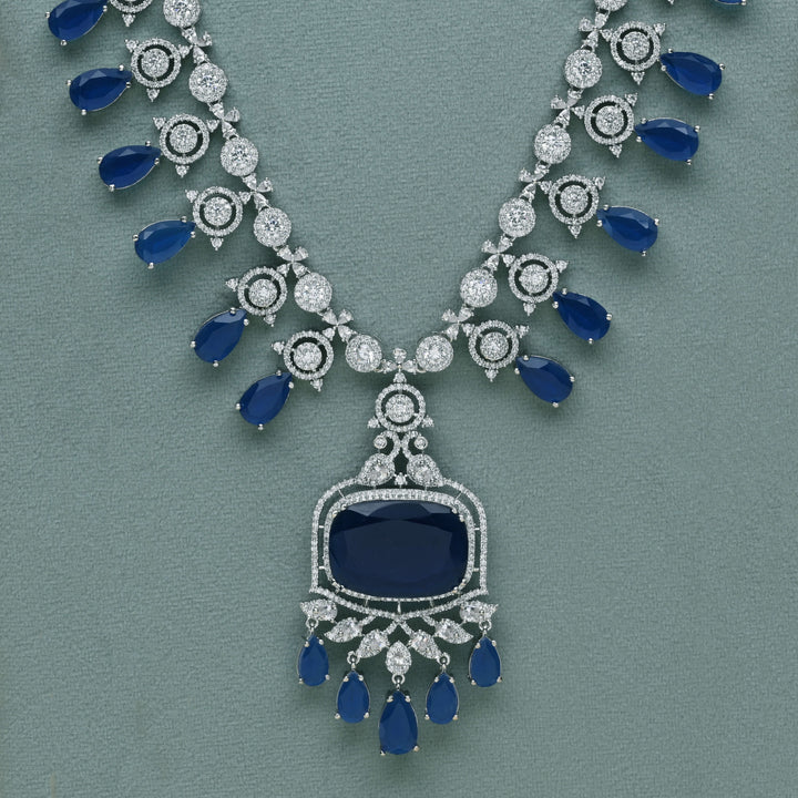 CZ Blue Sapphire Necklace Set