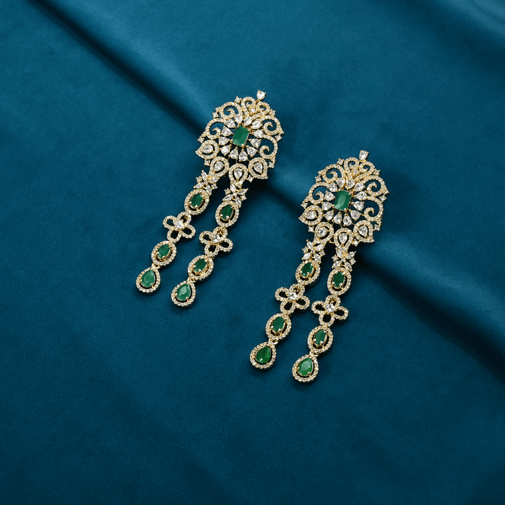 CZ Emerald Chandbali Earrings