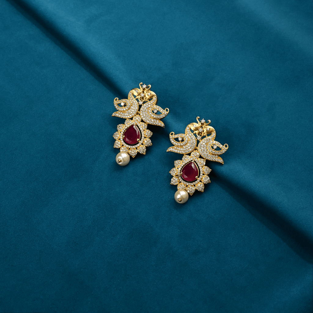 CZ Ruby Chandbali Earrings