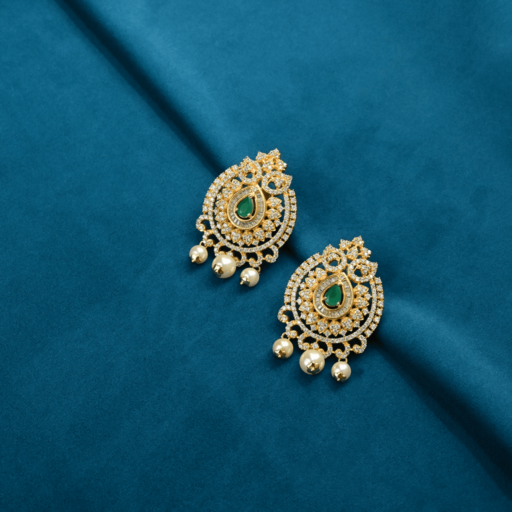 CZ Emerald Chandbali Earrings