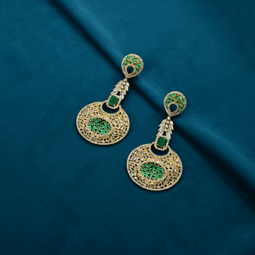 CZ Emerald Chandbali Earrings