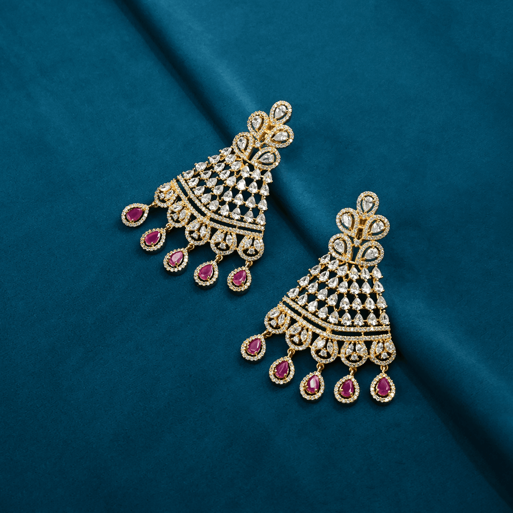 CZ Ruby Chandbali Earrings