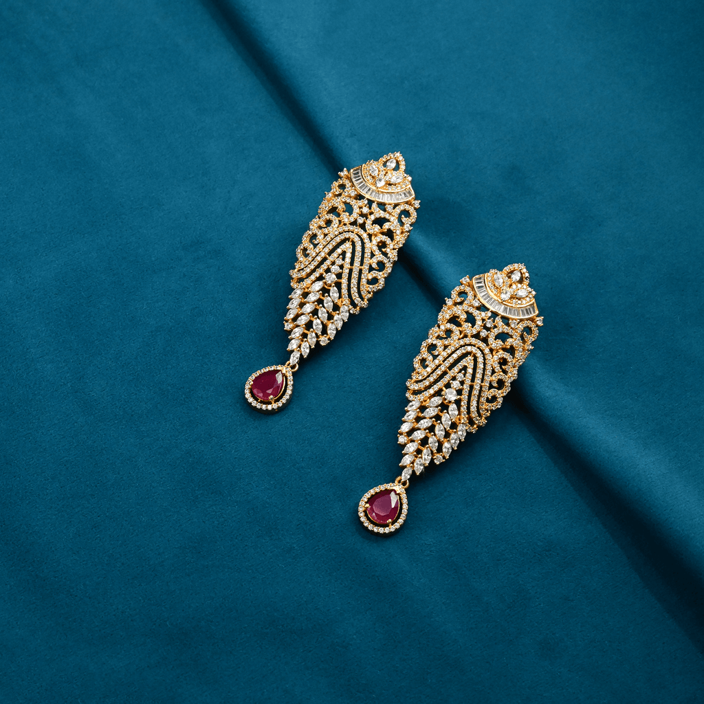 CZ Ruby Chandbali Earrings